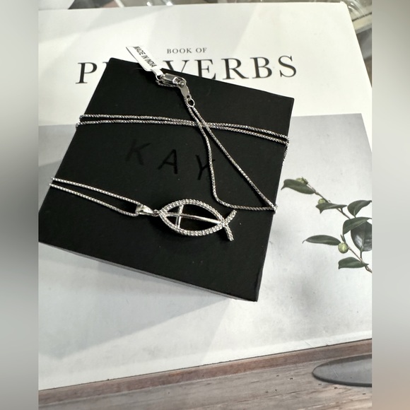 NEW! Diamond Ichthys Necklace 1/10 ct tw Round-cut Sterling Silver 18" - Picture 2 of 9